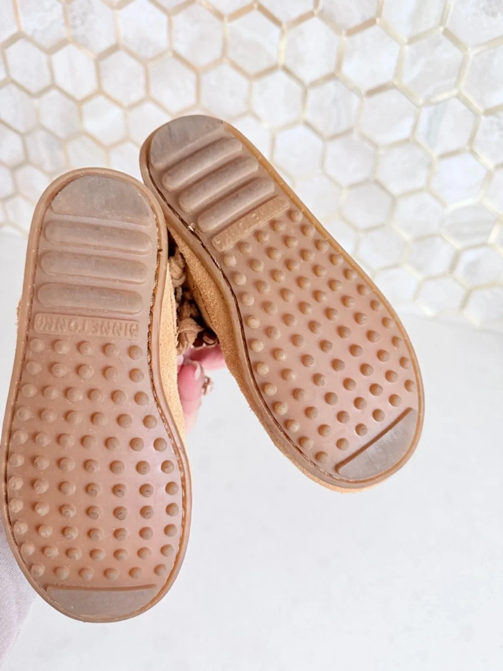 Minnetonka Kids Tan Suede Fringe Ankle Boots